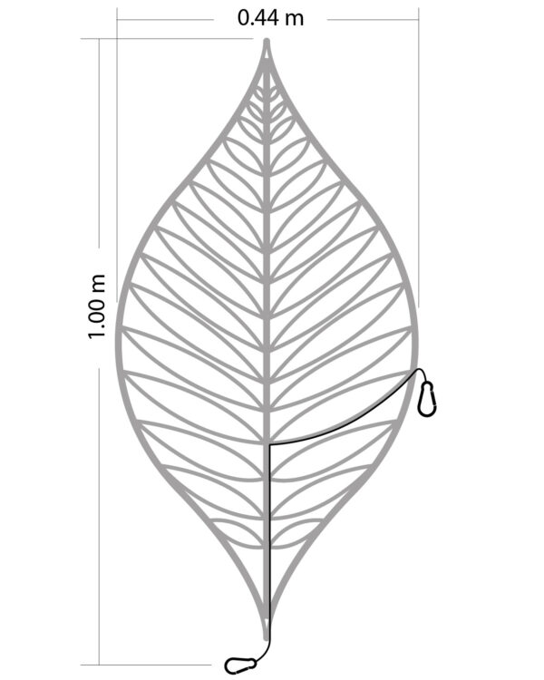 Tegning af dekorativt blad og dets opbygning og dimensioner.