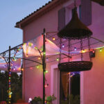 Multifarvet partylyskæde m. solceller og strømforsyning 7,2m, 10 LED Multicolor LED, statisk lys