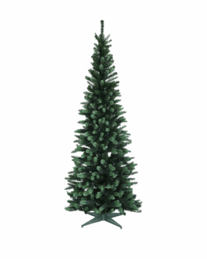 Slankt kunstigt juletræ med pe og pvc grene der har et naturligt udseende.