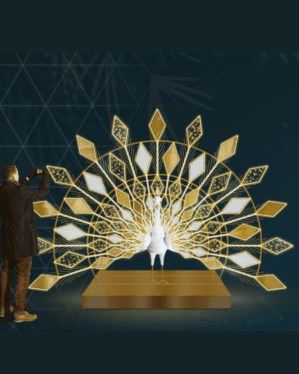 Origami peacock m. 23.280 LED, H: 3,5m x B: 5,3m x L: 1,5m