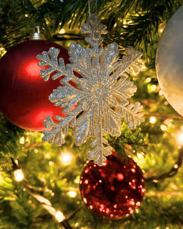 Sølv snefnug til juletræet.