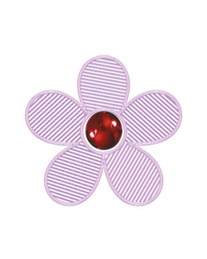 Lilla 3D-blomst i let og robust konstruktion med blank rød kugle i centrum, velegnet til professionel udsmykning af byrum, facader og dekorative installationer.