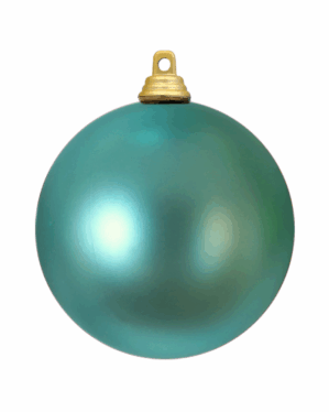 Mat lyseblå julekugle i elegant plast med guldfarvet ophæng, velegnet til juletræer, dekorationer og professionel juleudsmykning i butikker, byrum, events og indendørs miljøer