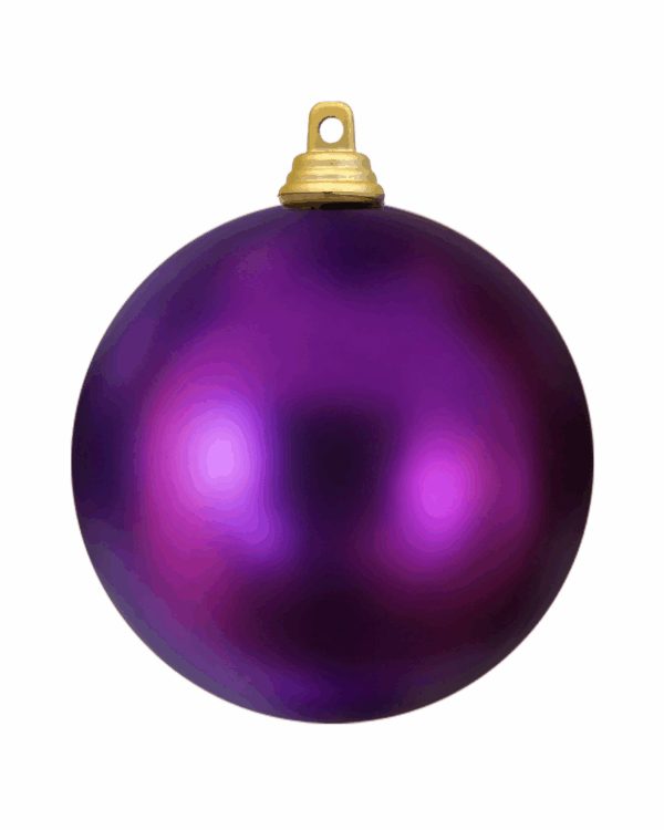 Mat lilla julekugle i elegant plast med guldfarvet ophæng, velegnet til juletræer, dekorationer og professionel juleudsmykning i butikker, byrum, events og indendørs miljøer året rundt