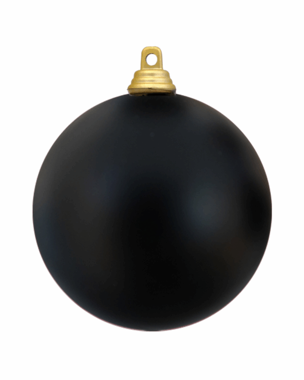 Mat sort julekugle i plast med guldfarvet ophæng, velegnet til juletræer, dekorationer og professionel juleudsmykning i butikker, byrum, events og indendørs miljøer hele året rundt