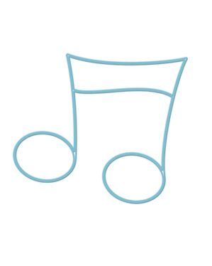 Blå 2D-musiknode i bioprint med rent, grafisk udtryk, designet til dekorative installationer og ophæng i byrumsudsmykning, events eller facader med kreativt, musikalsk tema.