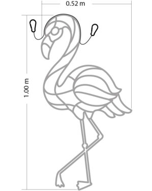 Pink 2D-flamingo i wire-design til sommerudsmykning, 1,0 meter høj og 0,52 meter bred, velegnet til ophæng i byrum, facader og handelsgader samt sæsonbaserede dekorative installationer.