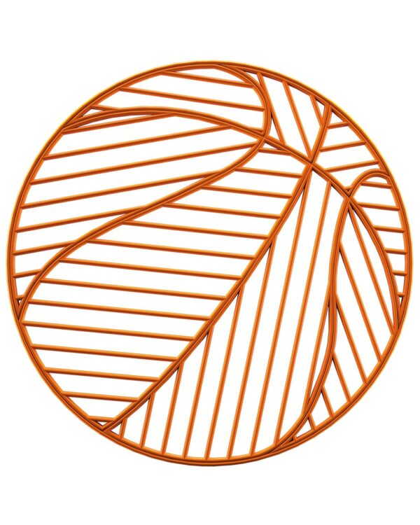 Rundt 2D-basketball i orange bioprint med grafisk årestruktur, velegnet til ophæng i wire som let, farverig by- og sæsondekoration udendørs til professionelle installationer og events