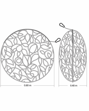 Teknisk tegning af rund 3D-kugle i wiredesign med diameter 0,80 m og dybde 0,40 m til professionel citydressing.