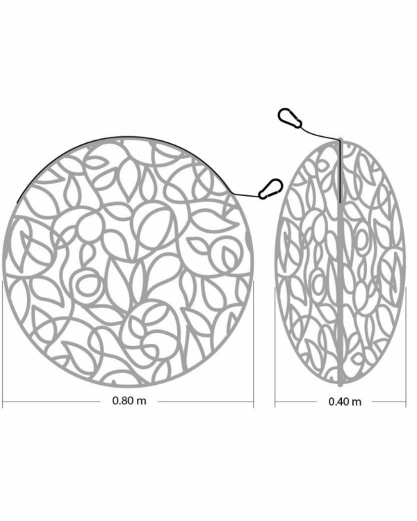 Teknisk tegning af rund 3D-kugle i wiredesign med diameter 0,80 m og dybde 0,40 m til professionel citydressing.