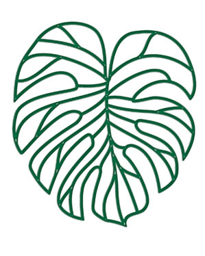 Grønt dekorativt bladmotiv i robust bioprint med åbne linjer, egnet til professionel sommerudsmykning, citydressing og ophæng i byrum, facader og offentlige miljøer.