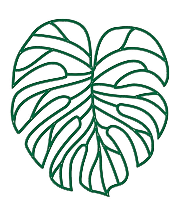 Grønt dekorativt bladmotiv i robust bioprint med åbne linjer, egnet til professionel sommerudsmykning, citydressing og ophæng i byrum, facader og offentlige miljøer.