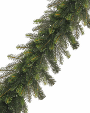 Kunstig granguirlande med naturtro grene og realistisk farvespil, velegnet til juleudsmykning på gelænder, facade eller dør, hvor der ønskes et fyldigt og klassisk udtryk.