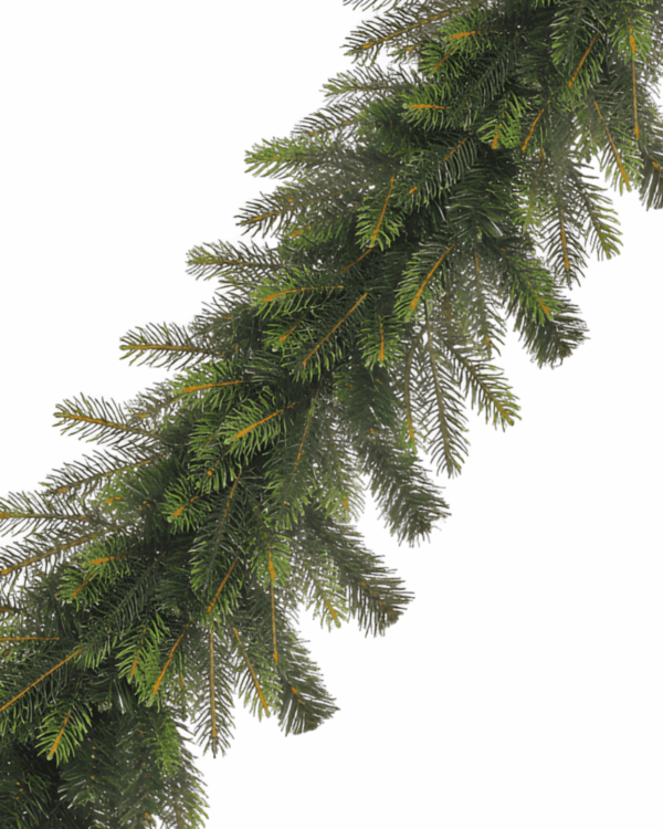 Kunstig granguirlande med naturtro grene og realistisk farvespil, velegnet til juleudsmykning på gelænder, facade eller dør, hvor der ønskes et fyldigt og klassisk udtryk.