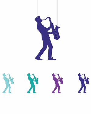 Saxophone jazz man, pulverlakeret alu, til ophæng