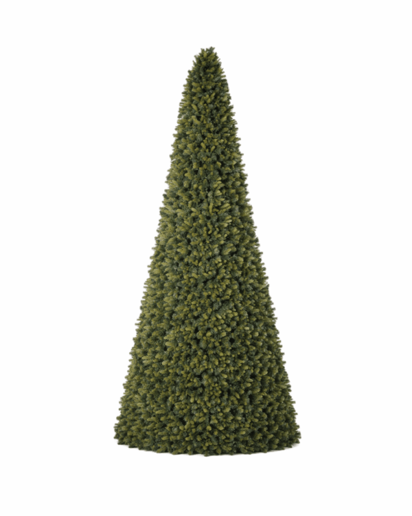 Spruce Cone med mix garlands og naturtro PVC/PE-grene i grønne nuancer. Kegleformet kunstigt juletræ til professionel dekoration, egnet til både indendørs og udendørs brug.