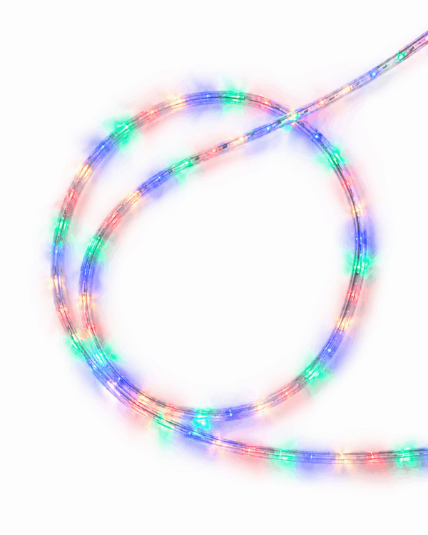 Multifarvet ropelight med transparent ledning.