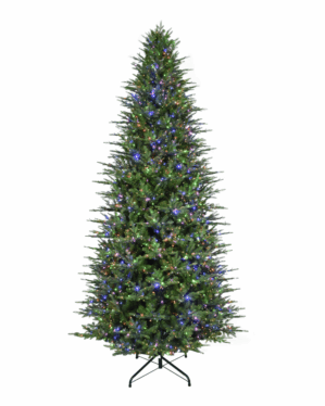 Kunstigt juletræ med RGBW lys på hvid baggrund.