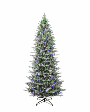 Kunstigt juletræ med RGB lys på en hvid baggrund.