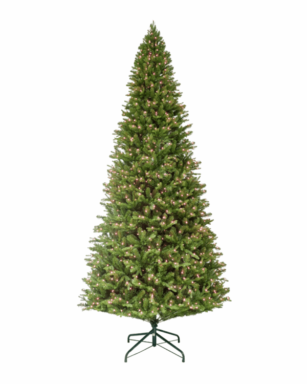 Kunstigt juletræ med RGBW lys på hvid baggrund.