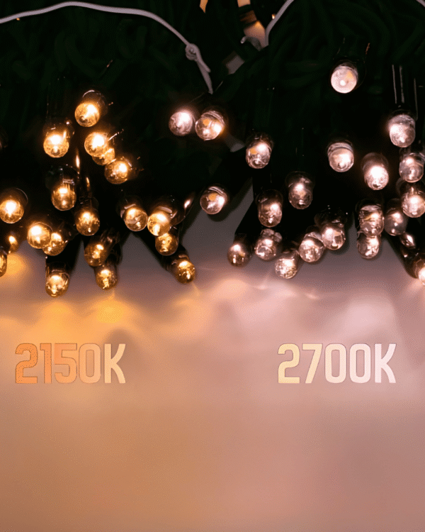 LED varm hvid lysfarver 2150 Kelvin og 2700 Kelvin ved siden af hinanden.