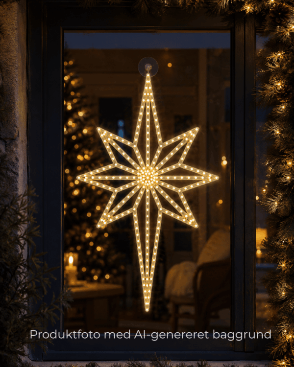 2D julestjerne placeret i et vindue som skaber stemning og hygge.