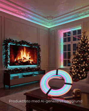 LED neon flex placeret i stuen.