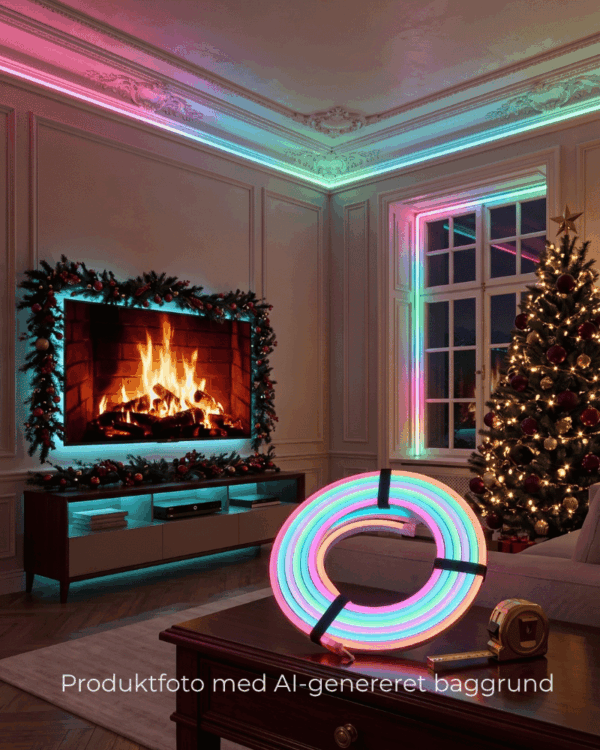 LED neon flex placeret i stuen.
