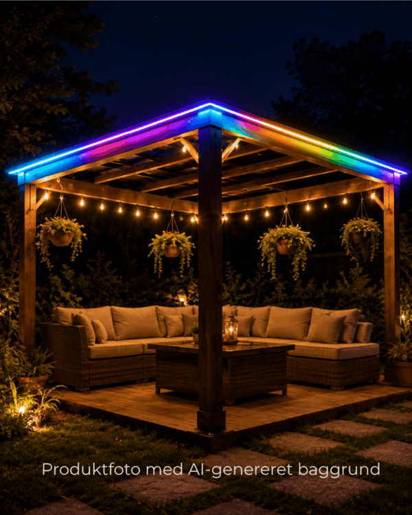 LED neon flex placeret udendørs på terrassen.