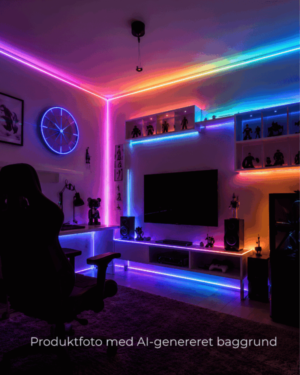 LED neon flex placeret i stuen.