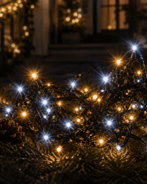 Lyskæde med varm hvid og kold hvid LED med twinkle effekt.