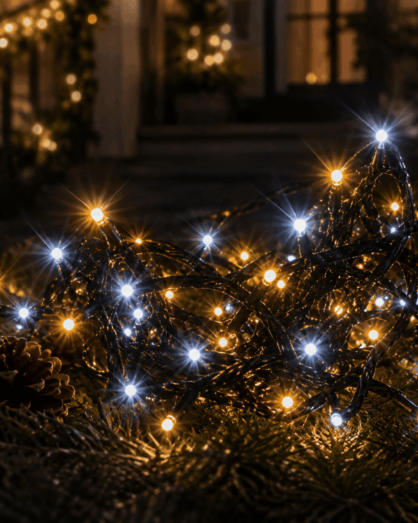 Lyskæde med varm hvid og kold hvid LED med twinkle effekt.